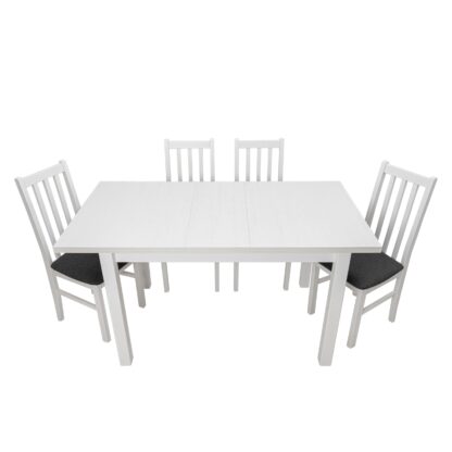 Set masa extensibila 120x150cm cu 4 scaune tapitate, MB-13 Max5 si S-38 Boss10 B11, alb, lemn masiv de fag, stofa - imagine 4
