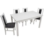 Set masa extensibila 120x150cm cu 4 scaune tapitate, MB-13 Max5 si S-38 Boss14 B24Z, alb, lemn masiv de fag, stofa - imagine 3
