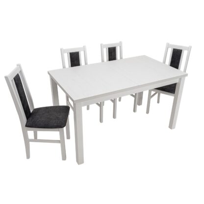 Set masa extensibila 120x150cm cu 4 scaune tapitate, MB-13 Max5 si S-38 Boss14 B24Z, alb, lemn masiv de fag, stofa - imagine 3