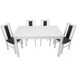 Set masa extensibila 120x150cm cu 4 scaune tapitate, MB-13 Max5 si S-38 Boss14 B24Z, alb, lemn masiv de fag, stofa - imagine 2