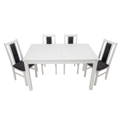 Set masa extensibila 120x150cm cu 4 scaune tapitate, MB-13 Max5 si S-38 Boss14 B24Z, alb, lemn masiv de fag, stofa - imagine 2