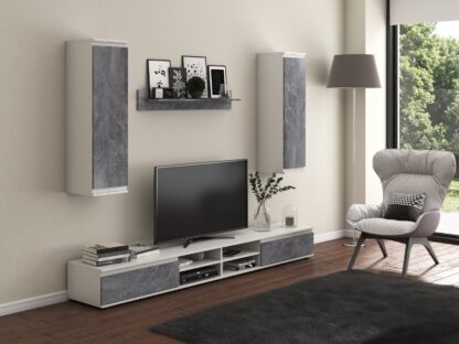 Biblioteca Luisa 220 cm, culoare alb/gri