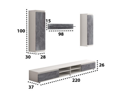 Biblioteca Luisa 220 cm, culoare alb/gri - imagine 3