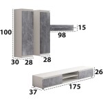 Biblioteca Luisa, Alb/Gri, 175 cm - imagine 3