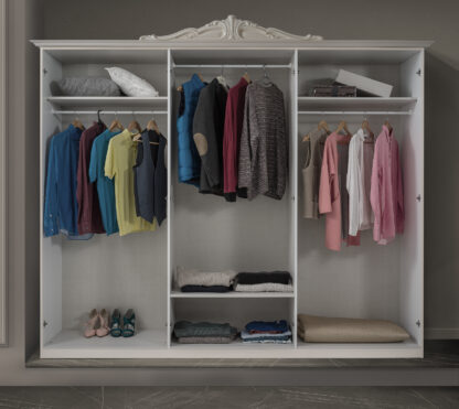 Dormitor Vilma Negru-Auriu, Dulap 261 cm, Pat 160x200 cm, 2 noptiere, comoda - imagine 2
