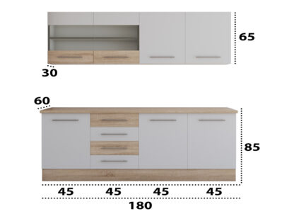 Bucatarie Alfa cu vitrina, 180x210x60 cm, alb/sonoma - imagine 3
