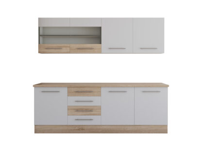 Bucatarie Alfa cu vitrina, 180x210x60 cm, alb/sonoma - imagine 2