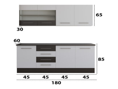Bucatarie Alfa cu vitrina, 180x210x60 cm, alb/wenge - imagine 3