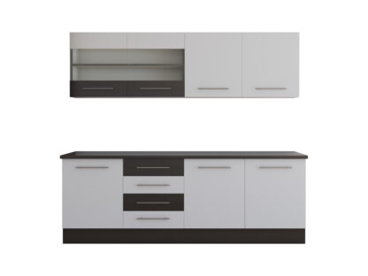 Bucatarie Alfa cu vitrina, 180x210x60 cm, alb/wenge - imagine 2