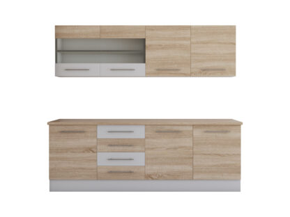 Bucatarie Alfa cu vitrina, 180x210x60 cm, sonoma/alb - imagine 2