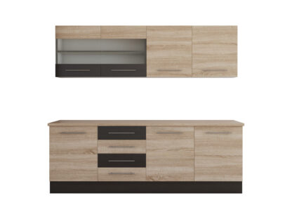 Bucatarie Alfa cu vitrina, 180x210x60 cm, sonoma/wenge - imagine 4