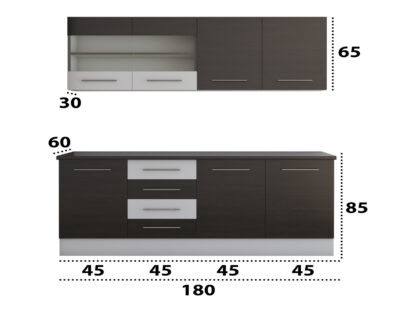 Bucatarie Alfa cu vitrina, 180x210x60 cm, wenge/alb - imagine 3