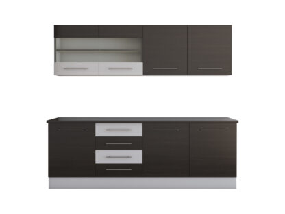 Bucatarie Alfa cu vitrina, 180x210x60 cm, wenge/alb - imagine 2