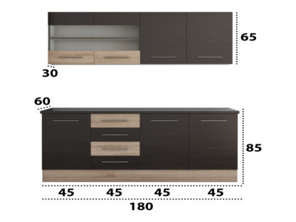Bucatarie Alfa cu vitrina, 180x210x60 cm, wenge/sonoma - imagine 3