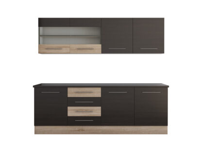Bucatarie Alfa cu vitrina, 180x210x60 cm, wenge/sonoma - imagine 2