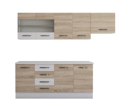 Bucatarie Alfa cu vitrina, 240x210x60 cm, sonoma/alb - imagine 5
