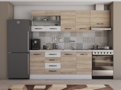 Bucatarie Alfa cu vitrina, 240x210x60 cm, sonoma/alb - imagine 2