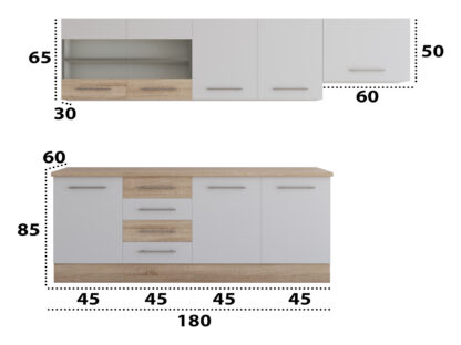 Bucatarie Alfa cu vitrina, 240x210x60 cm, alb/sonoma - imagine 3