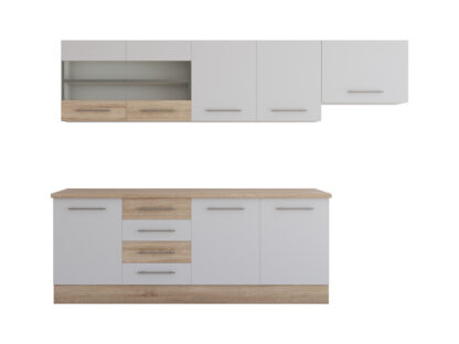 Bucatarie Alfa cu vitrina, 240x210x60 cm, alb/sonoma - imagine 2