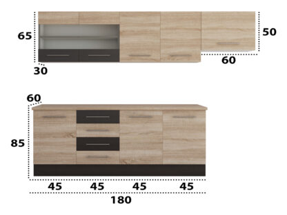 Bucatarie Alfa cu vitrina, 240x210x60 cm, sonoma/wenge - imagine 3