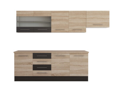 Bucatarie Alfa cu vitrina, 240x210x60 cm, sonoma/wenge - imagine 2