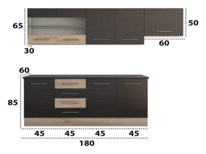 Bucatarie Alfa cu vitrina, 240x210x60 cm, wenge/sonoma - imagine 3