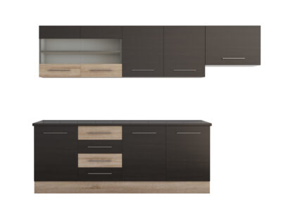 Bucatarie Alfa cu vitrina, 240x210x60 cm, wenge/sonoma - imagine 2