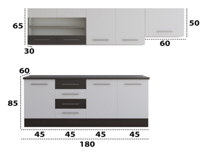 Bucatarie Alfa cu vitrina, 240x210x60 cm, alb/wenge - imagine 3