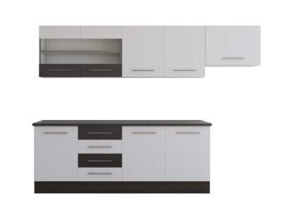 Bucatarie Alfa cu vitrina, 240x210x60 cm, alb/wenge - imagine 2