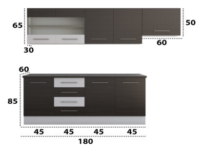 Bucatarie Alfa cu vitrina, 240x210x60 cm, wenge/alb - imagine 3
