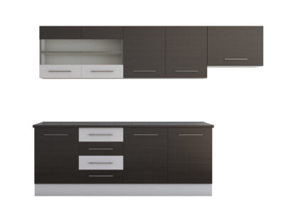 Bucatarie Alfa cu vitrina, 240x210x60 cm, wenge/alb - imagine 2