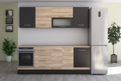 Bucatarie Alfa cu vitrina, 260x210x60 cm, sonoma/wenge - imagine 2