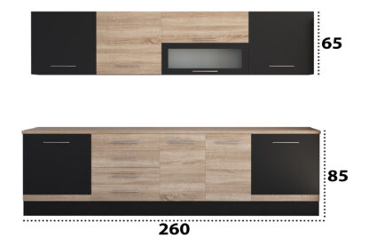 Bucatarie Alfa cu vitrina, 260x210x60 cm, sonoma/wenge - imagine 3