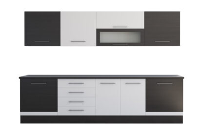 Bucatarie Alfa cu vitrina, 260x210x60 cm, alb/wenge - imagine 5