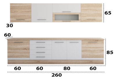 Bucatarie Alfa cu vitrina, 260x210x60 cm, alb/sonoma - imagine 4