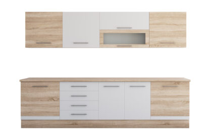 Bucatarie Alfa cu vitrina, 260x210x60 cm, alb/sonoma - imagine 5