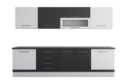 Bucatarie Alfa cu vitrina, 260x210x60 cm, wenge/alb - imagine 5