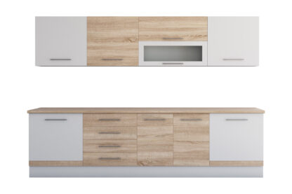 Bucatarie Alfa cu vitrina, 260x210x60 cm, sonoma/alb - imagine 5