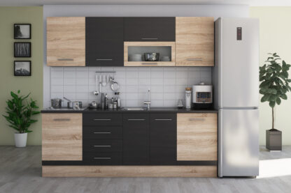 Bucatarie Alfa cu vitrina, 260x210x60 cm, wenge/sonoma - imagine 2