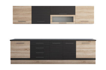 Bucatarie Alfa cu vitrina, 260x210x60 cm, wenge/sonoma - imagine 5
