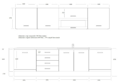 Bucatarie Alfa cu vitrina, 260x210x60 cm, alb/wenge - imagine 4