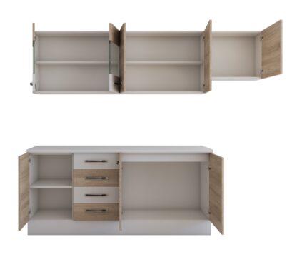 Bucatarie Alfa cu vitrina, 240x210x60 cm, sonoma/alb - imagine 4
