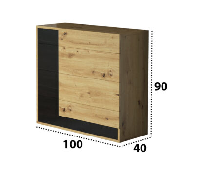 Set Mobila Dormitor Bali, culoare Sonoma / Negru, Dulap 200 cm, Pat 160x200 cm, 2 noptiere, comoda - imagine 9