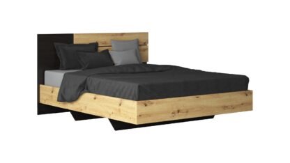 Set Mobila Dormitor Bali, culoare Sonoma / Negru, Dulap 200 cm, Pat 160x200 cm, 2 noptiere, comoda - imagine 3