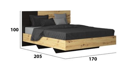Set Mobila Dormitor Bali, culoare Sonoma / Negru, Dulap 200 cm, Pat 160x200 cm, 2 noptiere, comoda - imagine 4