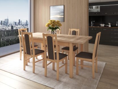 Set masa extensibila 140x180cm cu 6 scaune tapitate, MB-21 Modena1 si S-37 Boss7 S6, sonoma, lemn masiv de fag, stofa