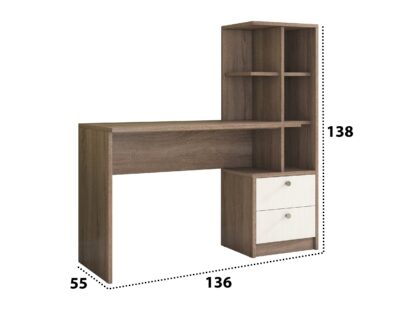 Birou Lima, stejar/alb, 136x138x55 cm - imagine 2