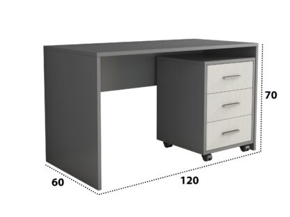Birou Oscar, antracit/alb, 120x60x70 cm - imagine 3