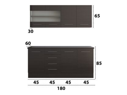 Bucatarie Alfa cu vitrina, 180x210x60 cm, wenge - imagine 4