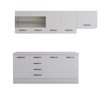 Bucatarie Alfa cu vitrina, 240x210x60 cm, alb - imagine 5